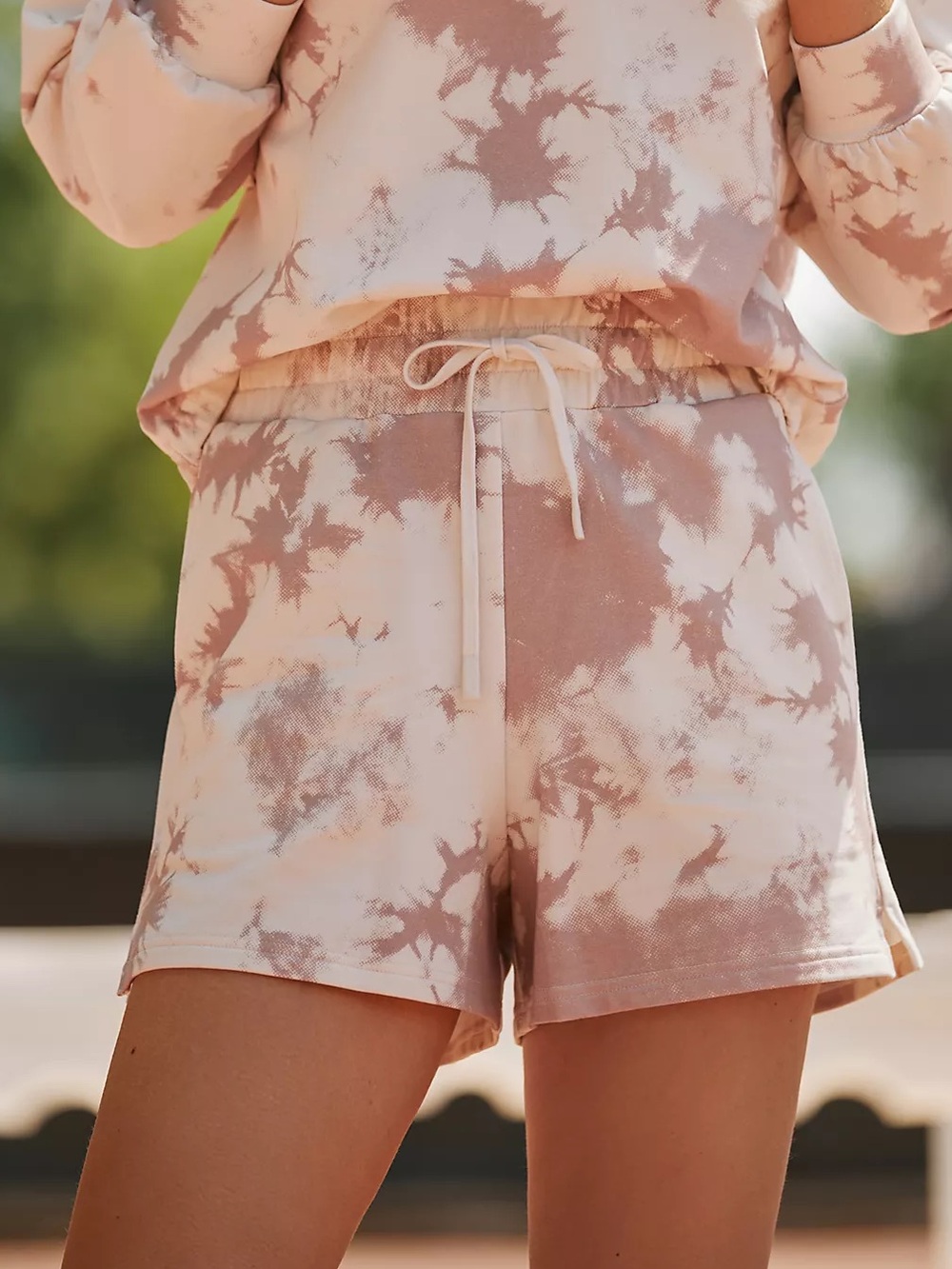 Varley Anthropologie Blush Tie-Dye Drawstring Athletic Shorts